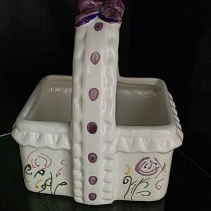 Decorative White and Purple Ceramic Basket